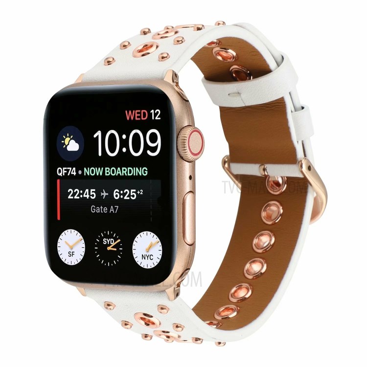 Rivet Punk Style Echtes Leder Uhrenarmband Für Apple Watch Serie 6/5/4 / SE 44mm, Serie 3/2/1 42mm - Weiß-2