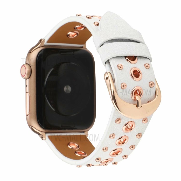 Rivet Punk Style Echtes Leder Uhrenarmband Für Apple Watch Serie 6/5/4 / SE 44mm, Serie 3/2/1 42mm - Weiß-3