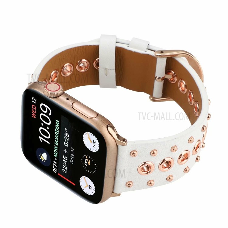 Rivet Punk Style Echtes Leder Uhrenarmband Für Apple Watch Serie 6/5/4 / SE 44mm, Serie 3/2/1 42mm - Weiß-4