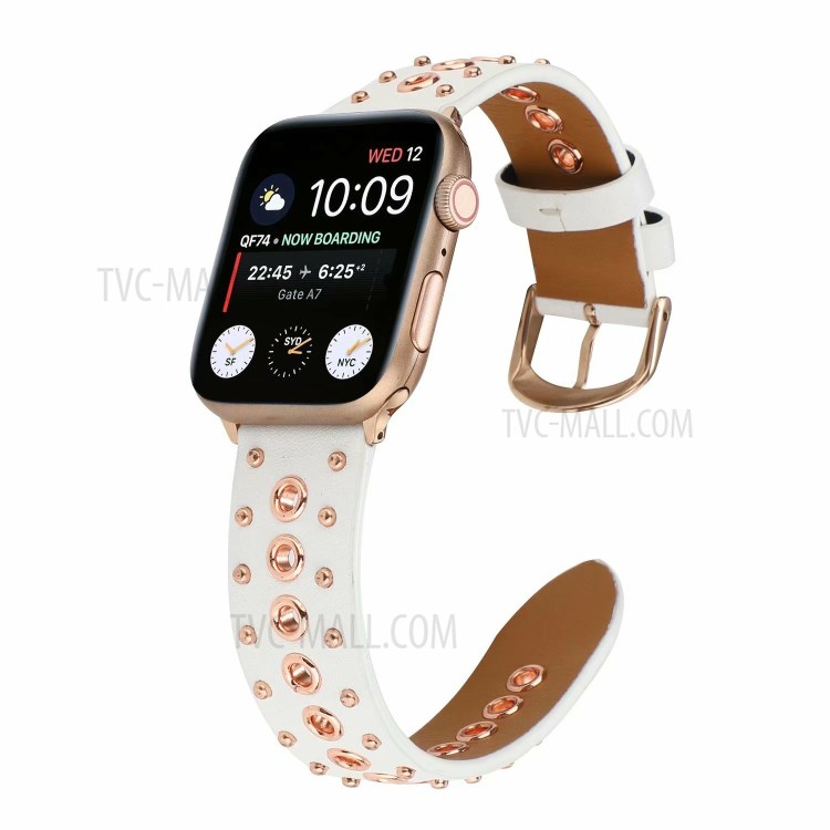 Rivet Punk Style Echtes Leder Uhrenarmband Für Apple Watch Serie 6/5/4 / SE 44mm, Serie 3/2/1 42mm - Weiß-6