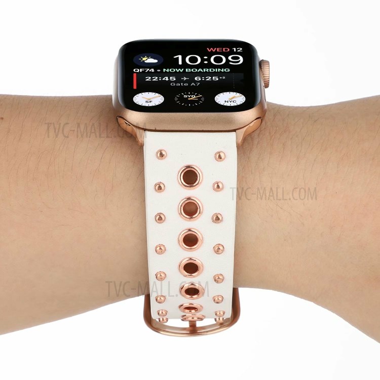 Rivet Punk Style Echtes Leder Uhrenarmband Für Apple Watch Serie 6/5/4 / SE 44mm, Serie 3/2/1 42mm - Weiß-7