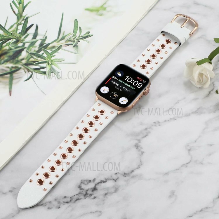 Rivet Punk Style Echtes Leder Uhrenarmband Für Apple Watch Serie 6/5/4 / SE 44mm, Serie 3/2/1 42mm - Weiß-8