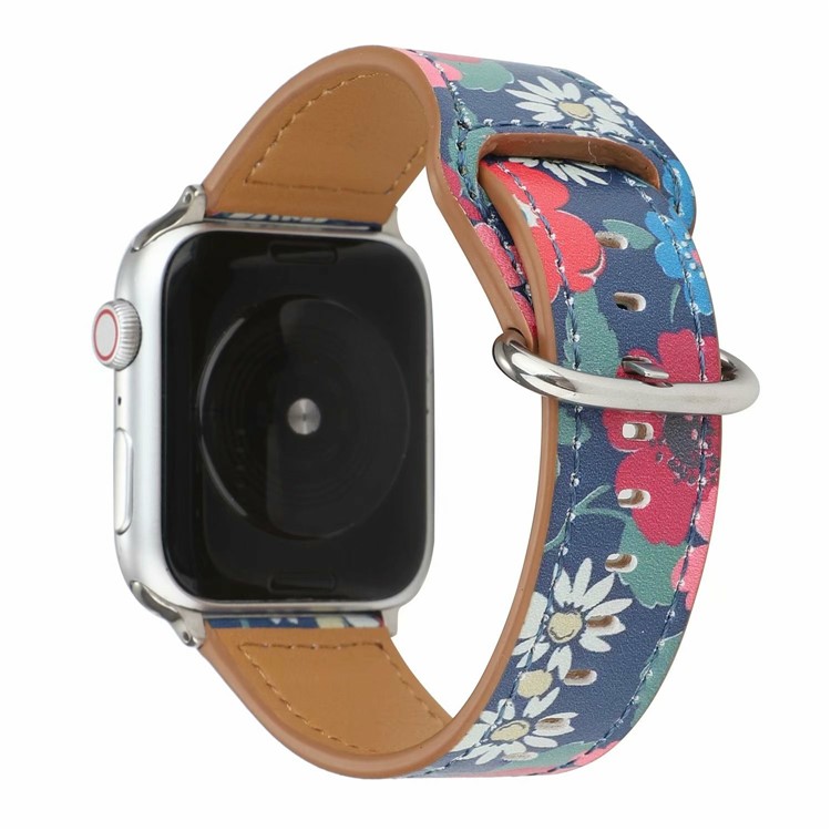 Echtes Leder Druckuhr-Band Für Apple Watch-Serie 6 SE 5 4 40mm / Serie 3 2 1 38mm - Rote Blume-1
