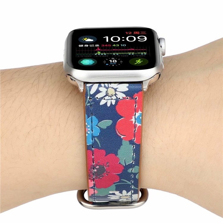 Echtes Leder Druckuhr-Band Für Apple Watch-Serie 6 SE 5 4 40mm / Serie 3 2 1 38mm - Rote Blume-5