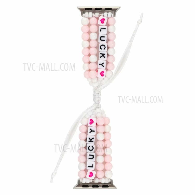 Lucky Beads Braided Watch Band Replacement for Apple Watch Series 6/5/4/SE 44mm, Series 3/2/1 42mm - Pink-1