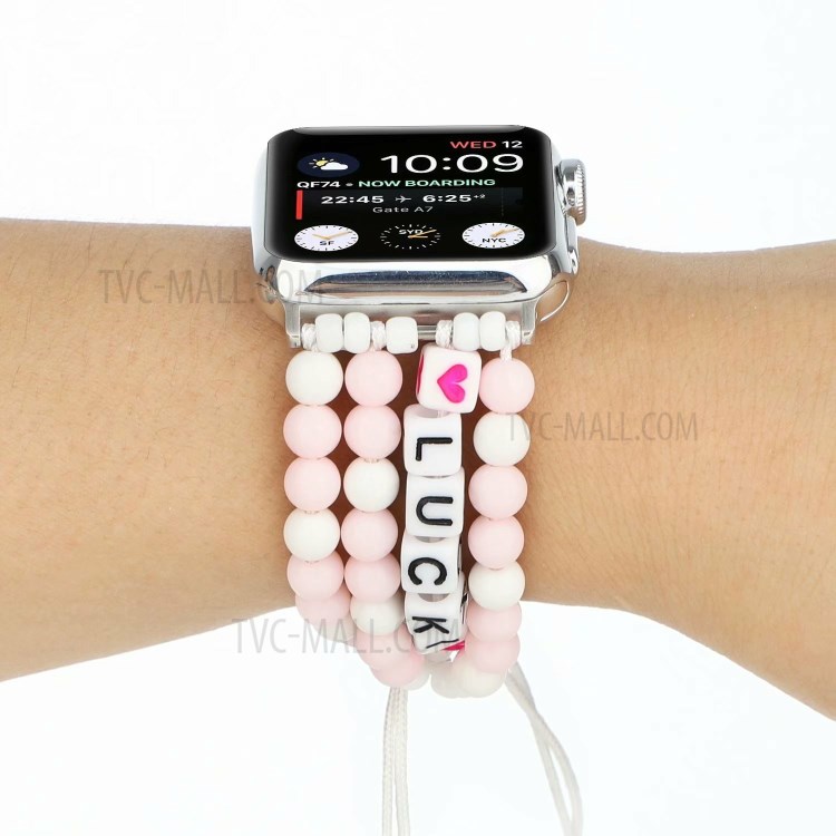 Lucky Beads Braided Watch Band Replacement for Apple Watch Series 6/5/4/SE 44mm, Series 3/2/1 42mm - Pink-2