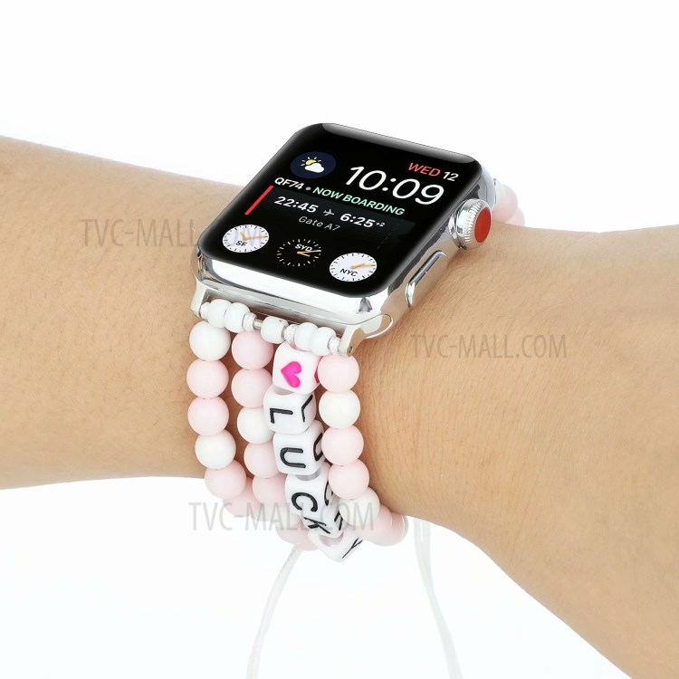 Lucky Beads Braided Watch Band Replacement for Apple Watch Series 6/5/4/SE 44mm, Series 3/2/1 42mm - Pink-3
