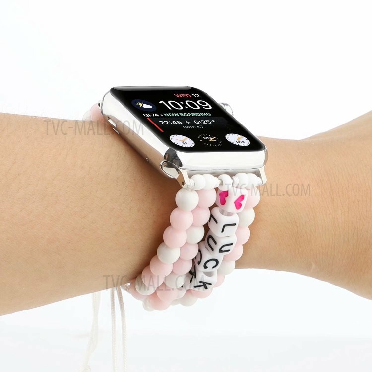 Lucky Beads Braided Watch Band Replacement for Apple Watch Series 6/5/4/SE 44mm, Series 3/2/1 42mm - Pink-4