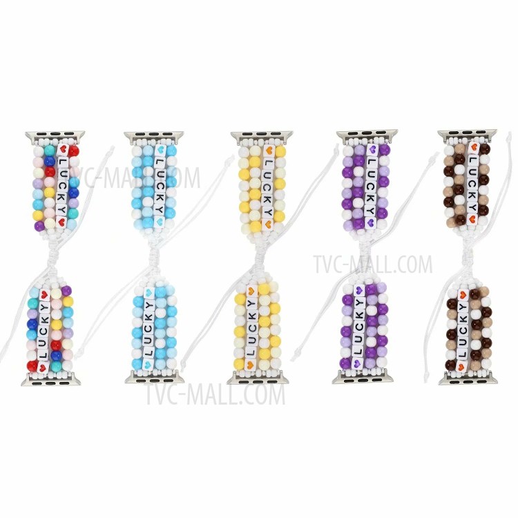 Lucky Beads Braided Watch Band Replacement for Apple Watch Series 6/5/4/SE 44mm, Series 3/2/1 42mm - Pink-7