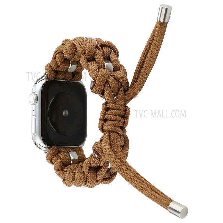 Woven Nylon + Steel Ring Watch Strap for Apple Watch Series 6/5/4/SE 40mm, Series 3/2/1 38mm - Brown-1