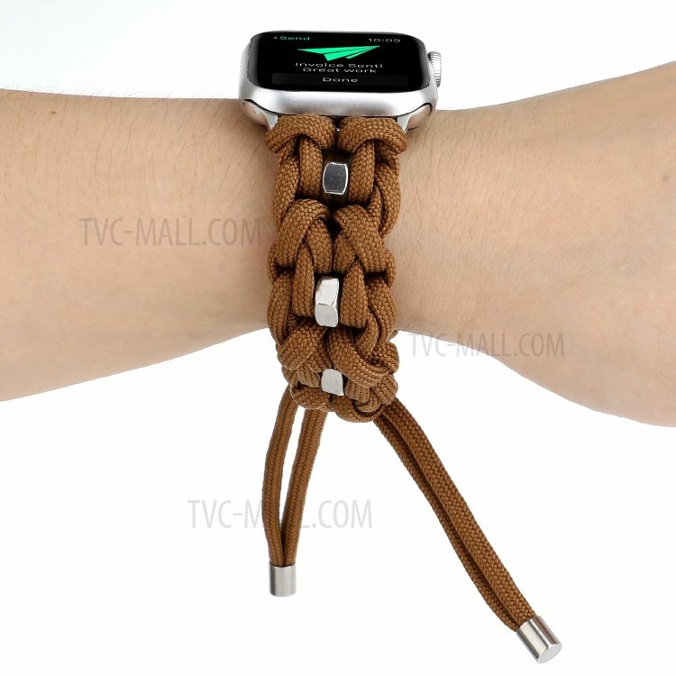 Woven Nylon + Steel Ring Watch Strap for Apple Watch Series 6/5/4/SE 40mm, Series 3/2/1 38mm - Brown-4