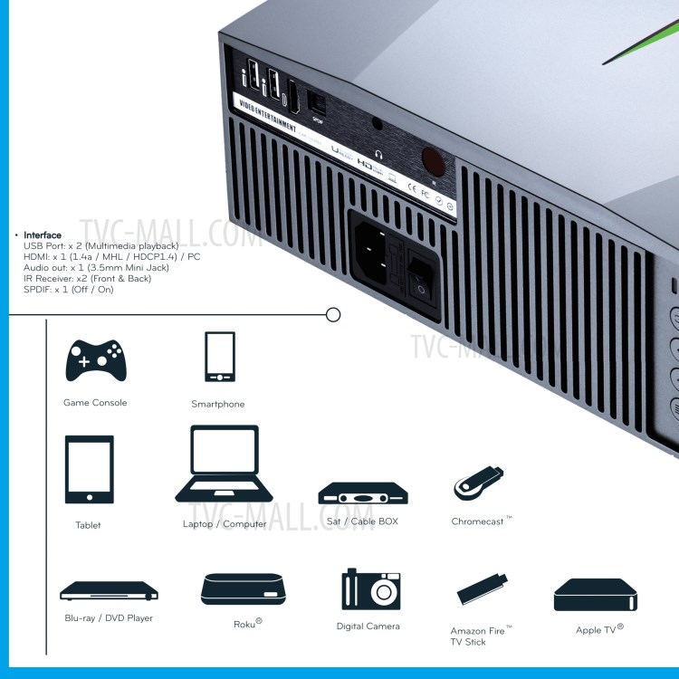 F40 4800 Lumens Mini Portable Full HD LED Projector 4K 1080P Home Cinema (Same Screen Version) - EU Plug-3