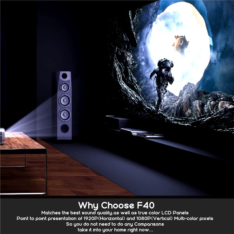 F40 Native 1080P Projector 4800 Lumens HD Home Theater Projector with Remote Control (Basic Type) - EU Plug-5