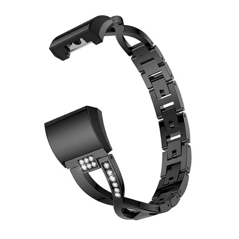 Metal Rhinestone Decor X-Shape Watch Band Para Fitbit Charge 2 - Preto-1