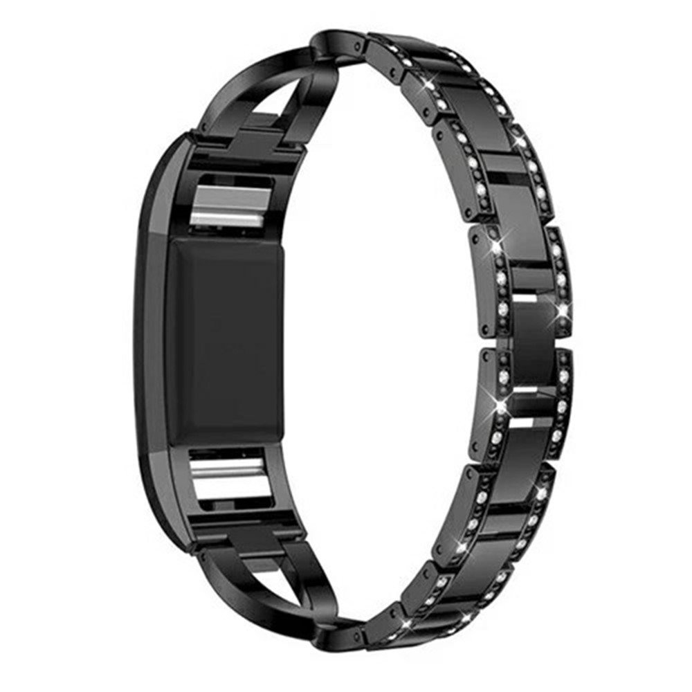 Metal Rhinestone Decor X-Shape Watch Band Para Fitbit Charge 2 - Preto-2