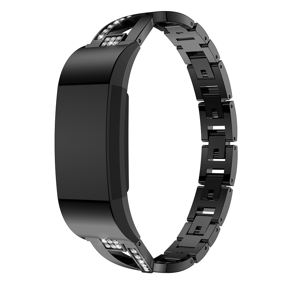 Metal Rhinestone Decor X-Shape Watch Band Para Fitbit Charge 2 - Preto-4