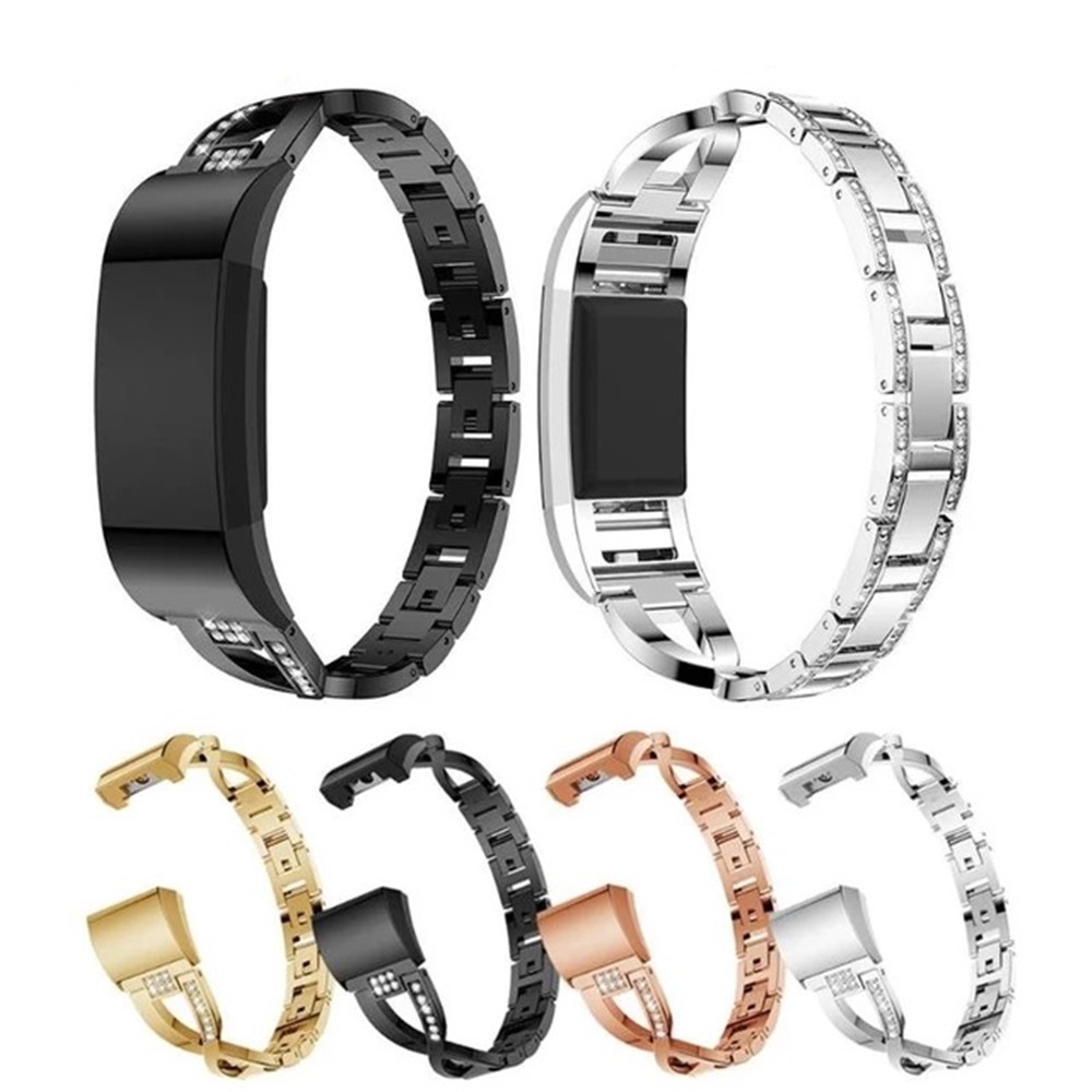 Metal Rhinestone Decor X-Shape Watch Band Para Fitbit Charge 2 - Preto-6
