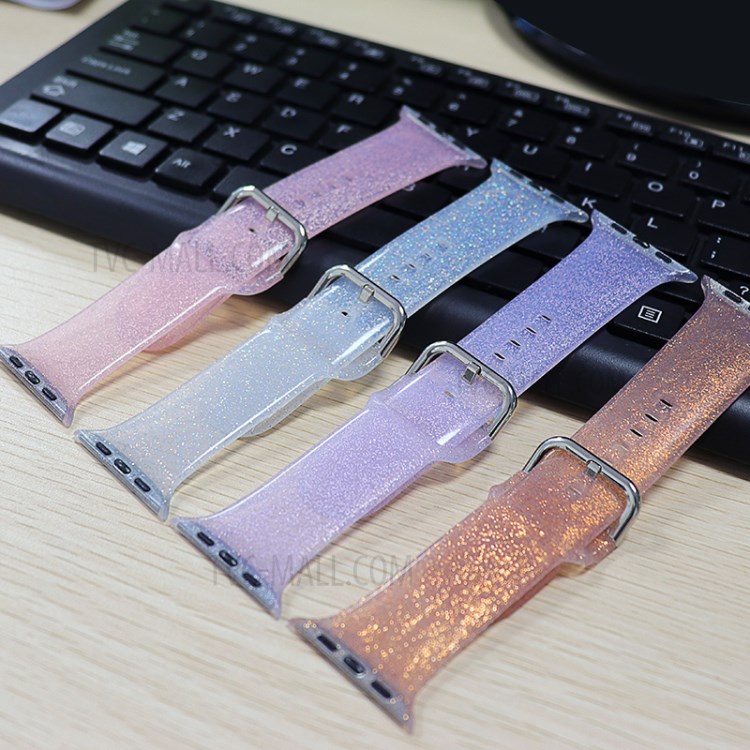 Glitter-Pulver-Silikon-Uhr-Band-Band Für Apple-Watch-Serie 4 40mm / 5 40mm / 6 40mm / Se 40mm / 3 38mm / 2 38mm / 1 38mm - Orange-3
