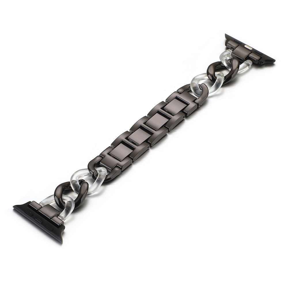 Cowboy-Kettenharz + Metall-Handgelenk-Band Für Apple Watch Serie 6 44mm / SE 44mm / 4 44mm / 5 44mm / 3 42mm / 2 42mm / 1 42mm - Schwarz-Weiss-1