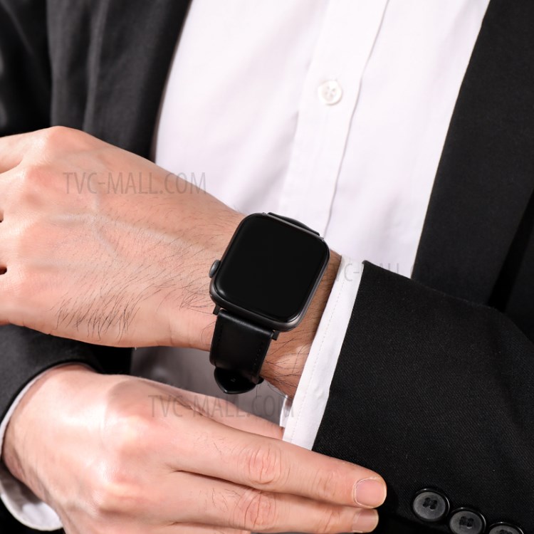 Rindsleder + Gummi Uhrenband Für Apple Watch Serie 6 40mm / SE 40mm / 4 40mm / 5 40mm / 3 38mm / 2 38mm / 1 38mm - Alles Schwarz-3