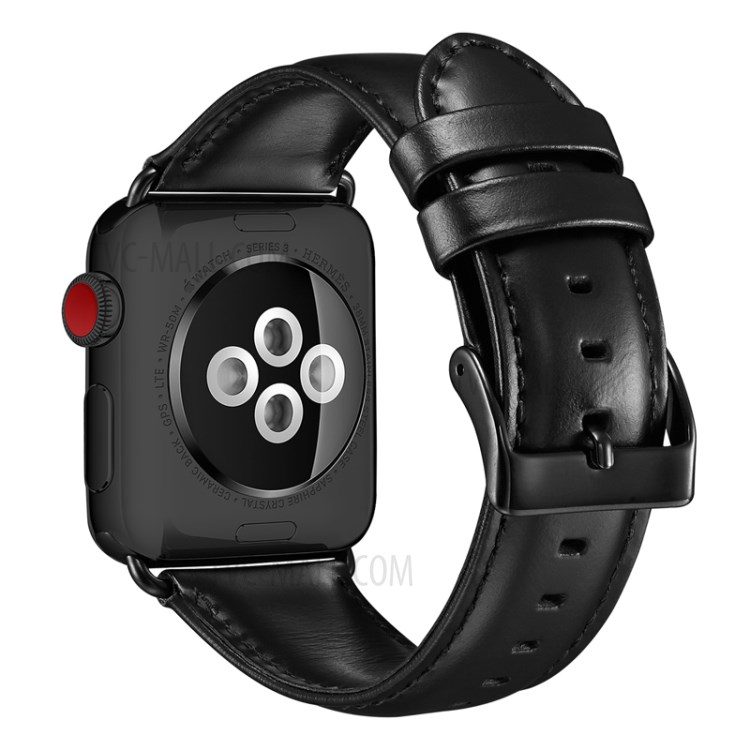 Waxy Lederuniversität Uhrenarmband Für Apple Watch Serie 6 44mm / SE 44mm / 4 44mm / 5 44mm / 3 42mm / 2 42mm / 1 42mm - Schwarz-1