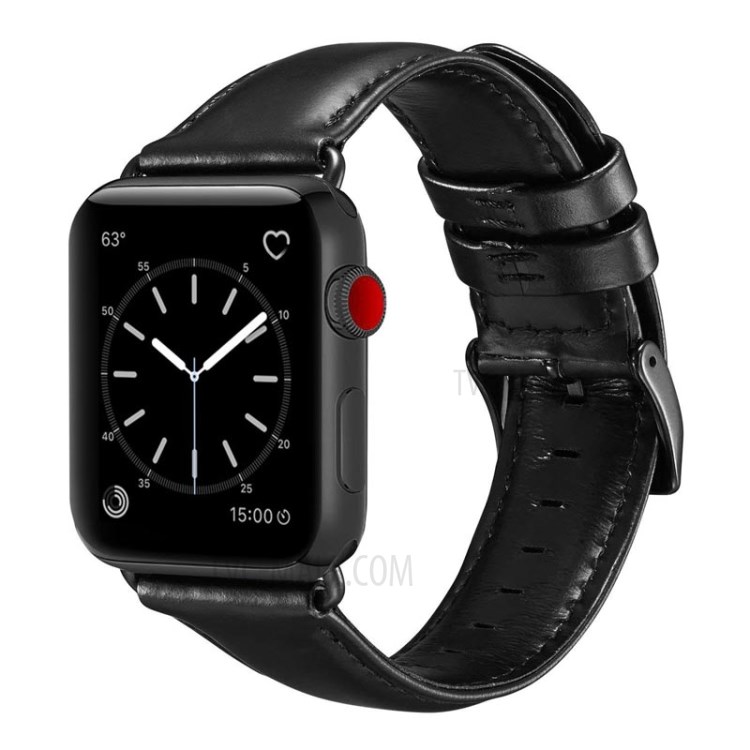 Waxy Lederuniversität Uhrenarmband Für Apple Watch Serie 6 44mm / SE 44mm / 4 44mm / 5 44mm / 3 42mm / 2 42mm / 1 42mm - Schwarz-2