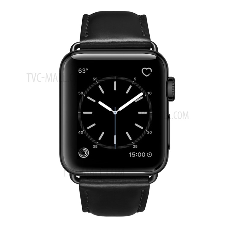 Waxy Lederuniversität Uhrenarmband Für Apple Watch Serie 6 44mm / SE 44mm / 4 44mm / 5 44mm / 3 42mm / 2 42mm / 1 42mm - Schwarz-3