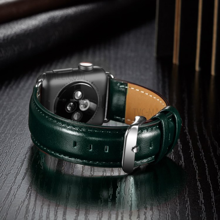Echtes Leder Smart Watch-Band Für Apple-Uhr 1 (42mm) / 2 (42mm) / 3 (42mm) / 4 (44mm) / 5 (44mm) / 6 (44mm) / Se (44mm) - Grün-7