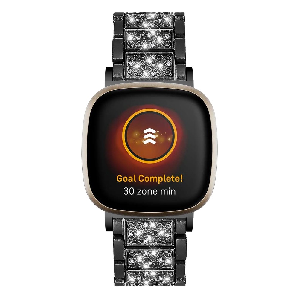 New Arrival Muitiple Color Rhinestone Decor Smart Watch Strap Replacement for Fitbit Versa 3/Sense - Black-2