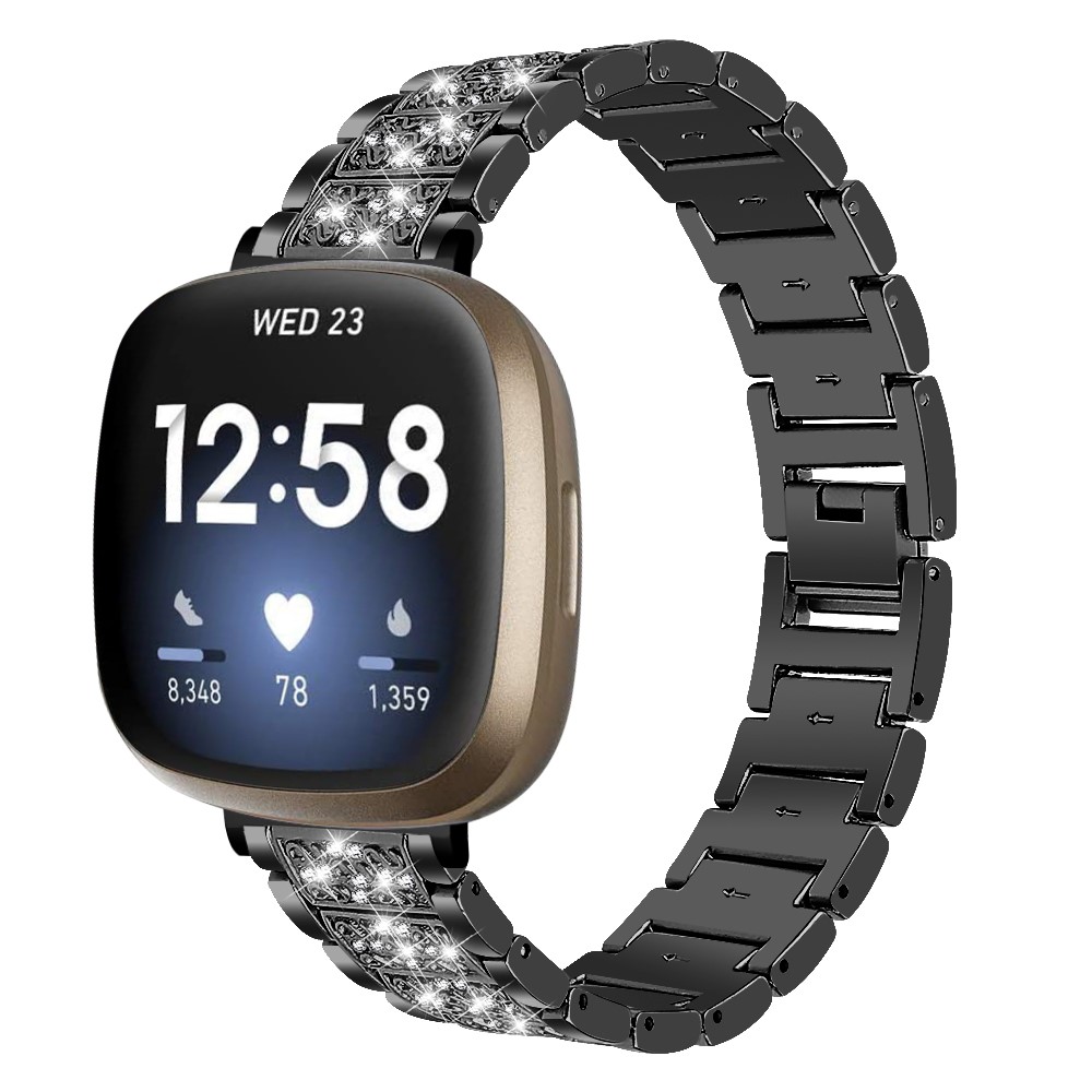 New Arrival Muitiple Color Rhinestone Decor Smart Watch Strap Replacement for Fitbit Versa 3/Sense - Black-3