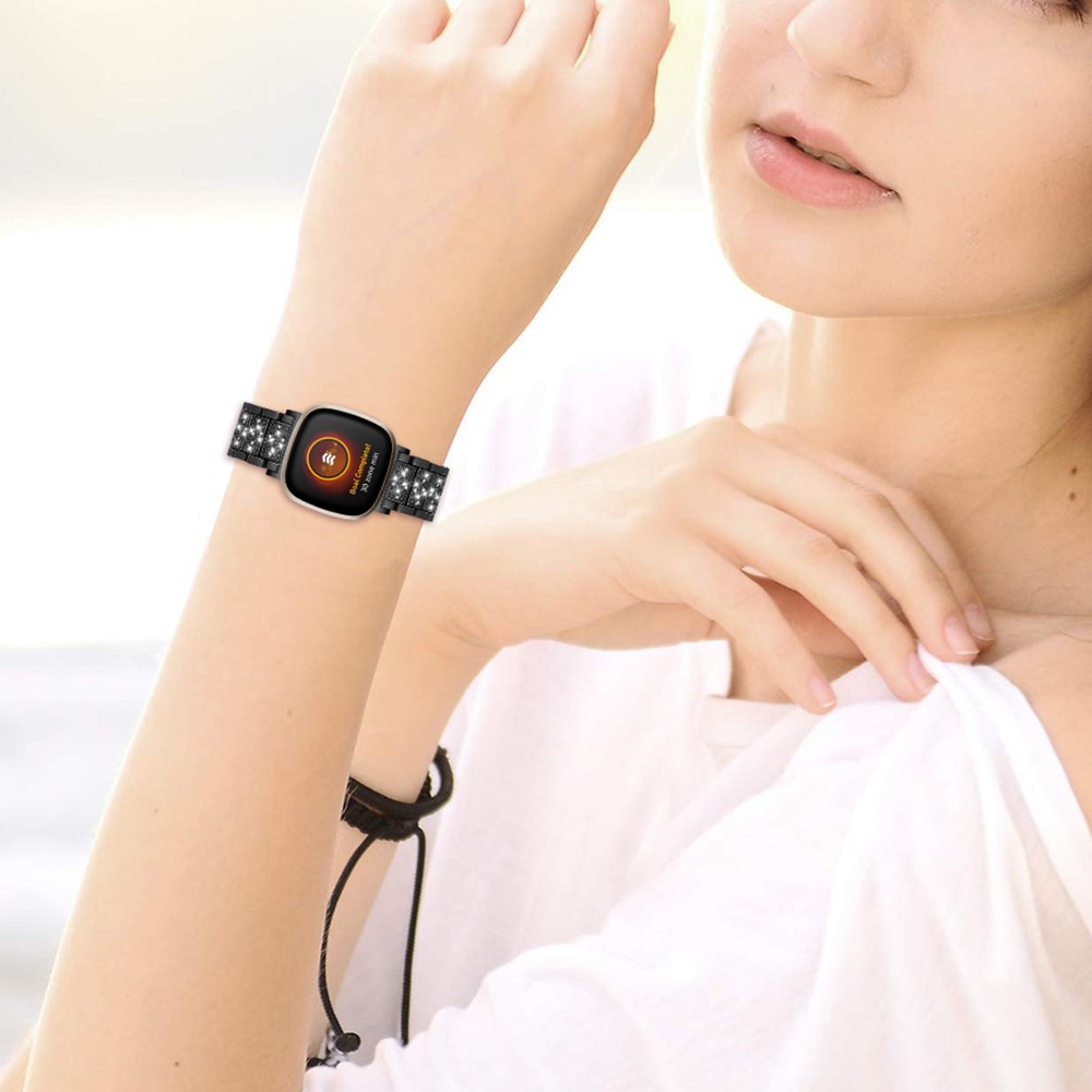 New Arrival Muitiple Color Rhinestone Decor Smart Watch Strap Replacement for Fitbit Versa 3/Sense - Black-4