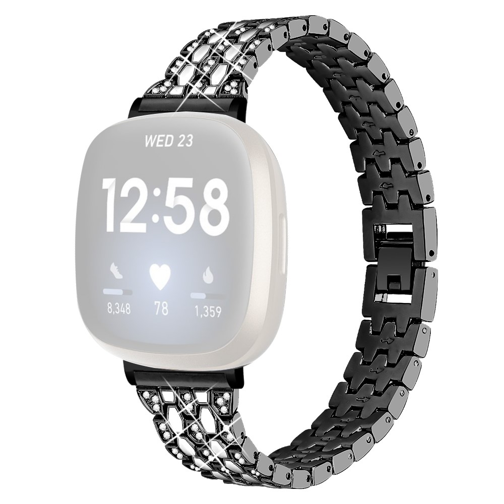 Dispensing Rhinestone Decor Watch Strap Replacement for Fitbit Versa 3/Sense - Black-1