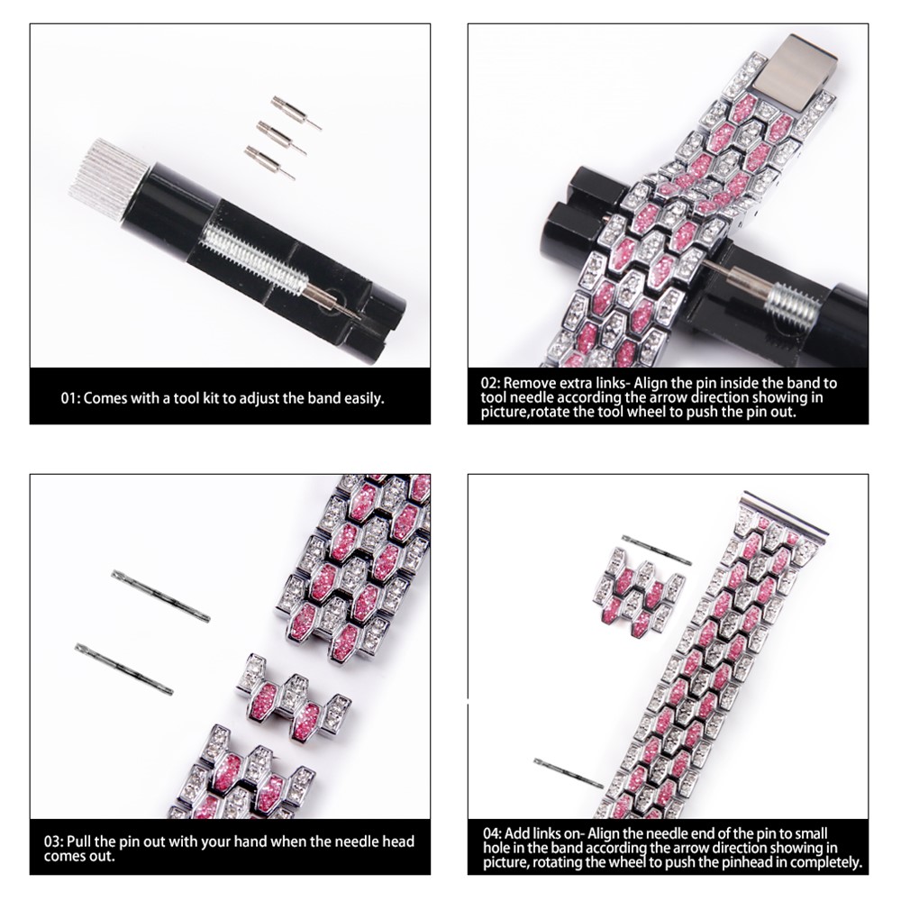 Dispensing Rhinestone Decor Watch Strap Replacement for Fitbit Versa 3/Sense - Black-3