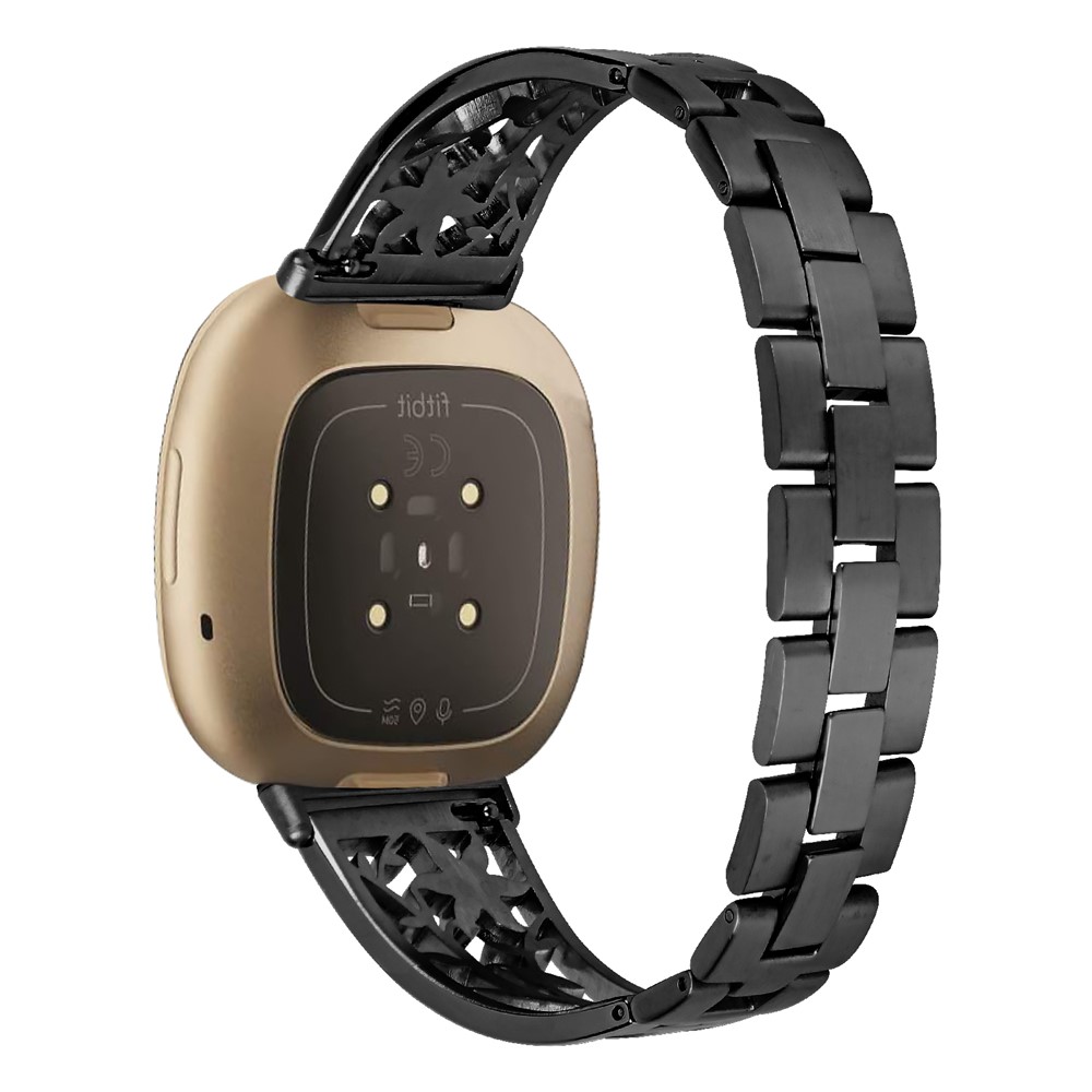 Stainless Steel Starfish Shape Rhinestone Decor Watch Strap Replacement for Fitbit Versa 3/Sense - Black-1
