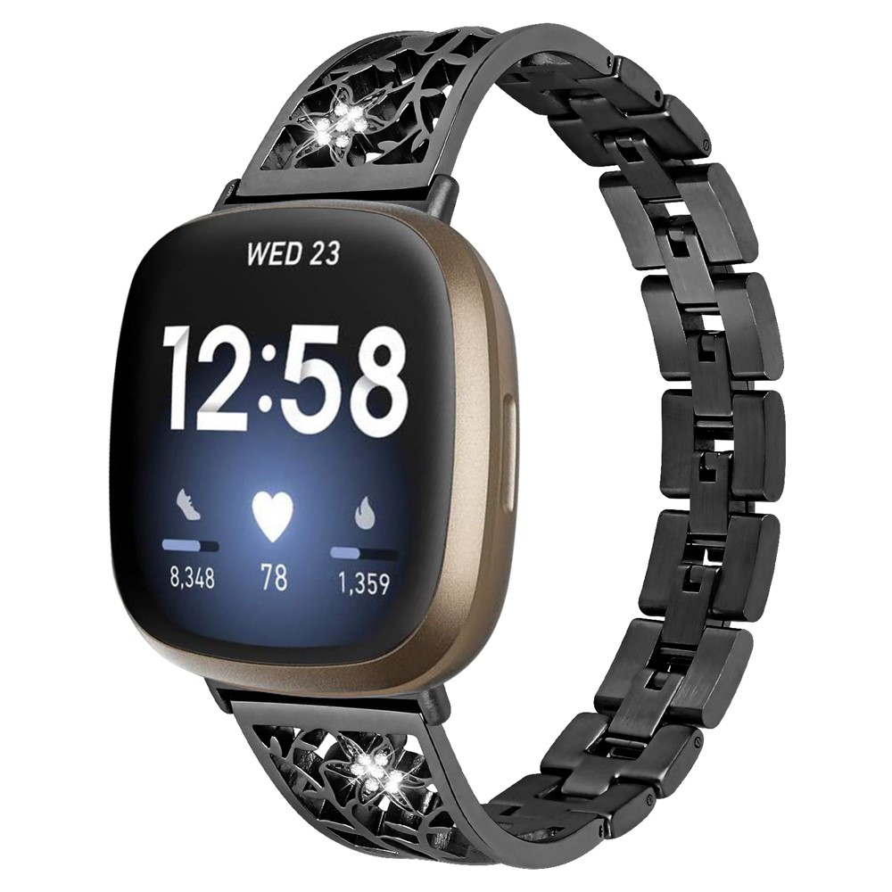 Stainless Steel Starfish Shape Rhinestone Decor Watch Strap Replacement for Fitbit Versa 3/Sense - Black-2