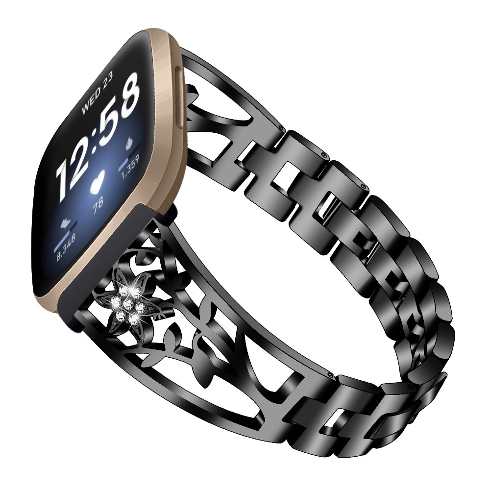 Stainless Steel Starfish Shape Rhinestone Decor Watch Strap Replacement for Fitbit Versa 3/Sense - Black-3