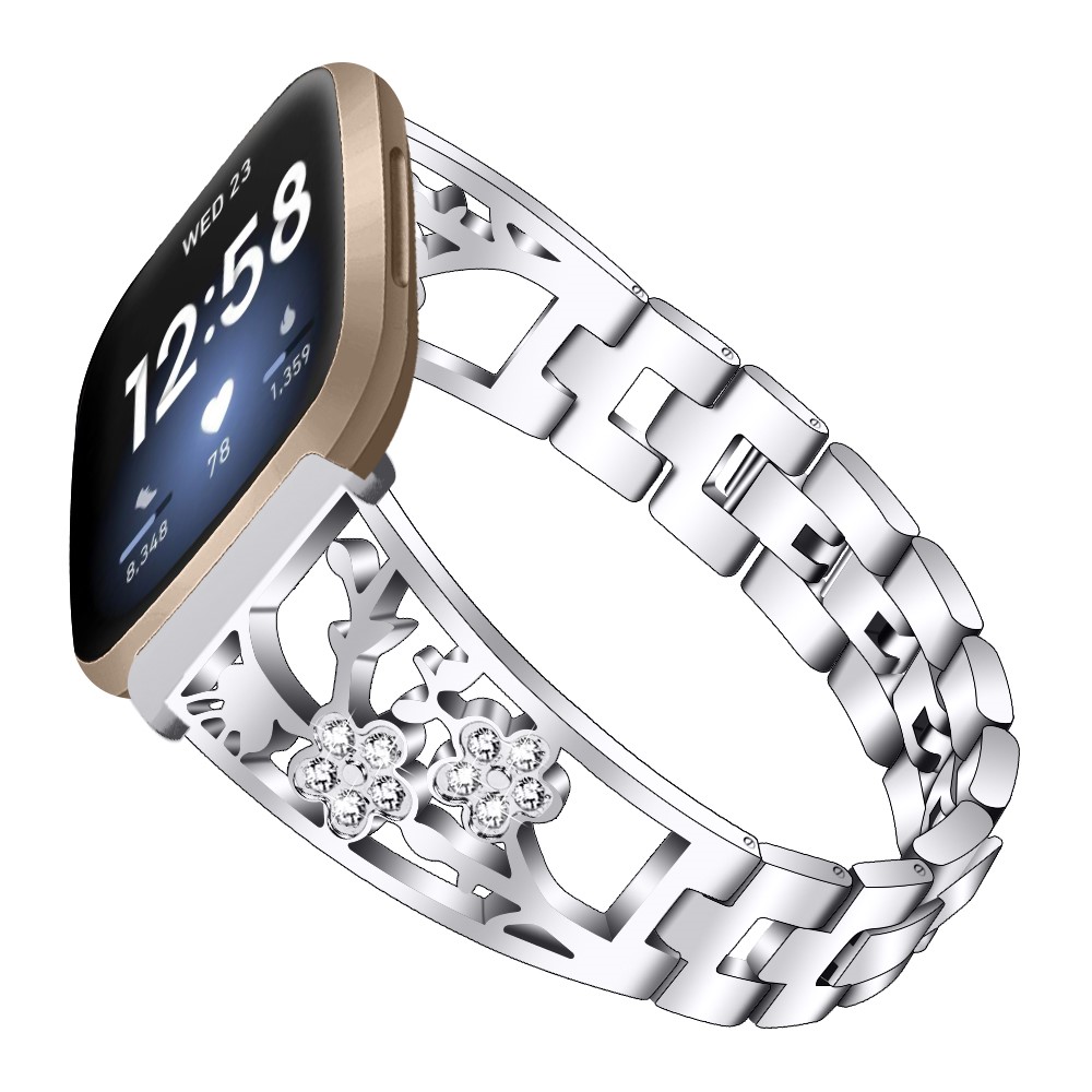 Stainless Steel Rhinestone Decor Watch Strap Replacement for Fitbit Versa 3/Sense-2