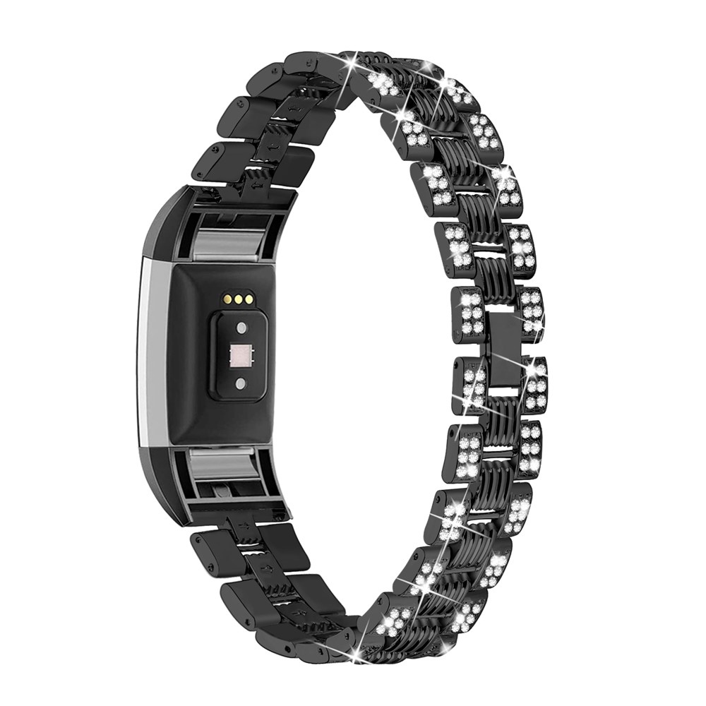 Thread Rhinestone Decor Smart Watch Strap for Fitbit Charge 2 Zinc Alloy Replacement - Black-1
