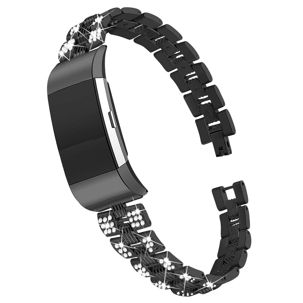 Thread Rhinestone Decor Smart Watch Strap for Fitbit Charge 2 Zinc Alloy Replacement - Black-2