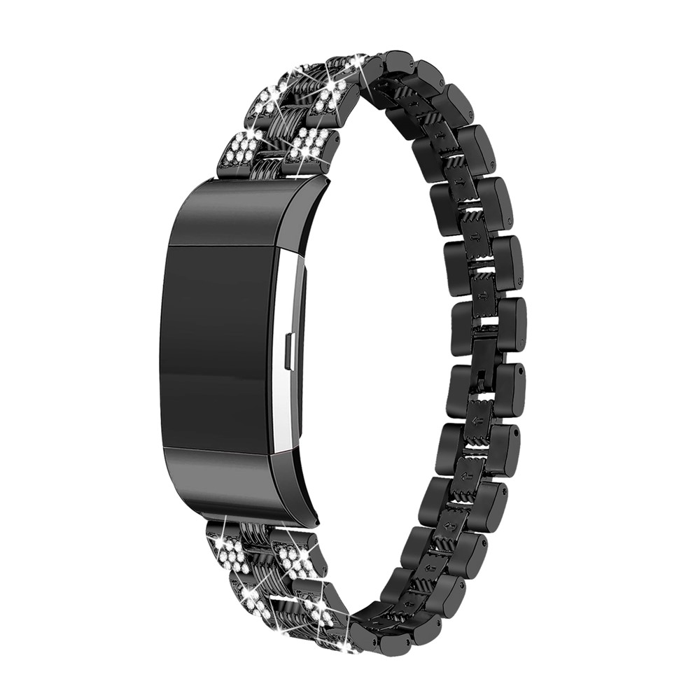 Thread Rhinestone Decor Smart Watch Strap for Fitbit Charge 2 Zinc Alloy Replacement - Black-3