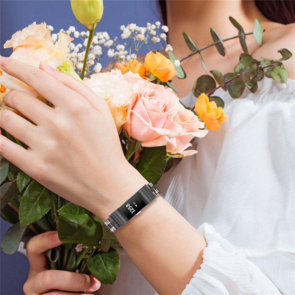 Thread Rhinestone Decor Smart Watch Strap for Fitbit Charge 2 Zinc Alloy Replacement - Black-5