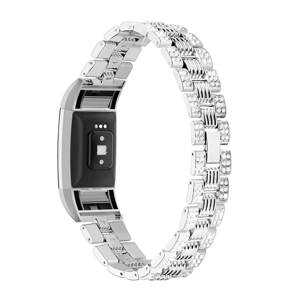 Tópico Rhinestone Decor Smart Watch Strap Para Fitbit Charge 2 Substituição De Liga De Zinco - Prata-1