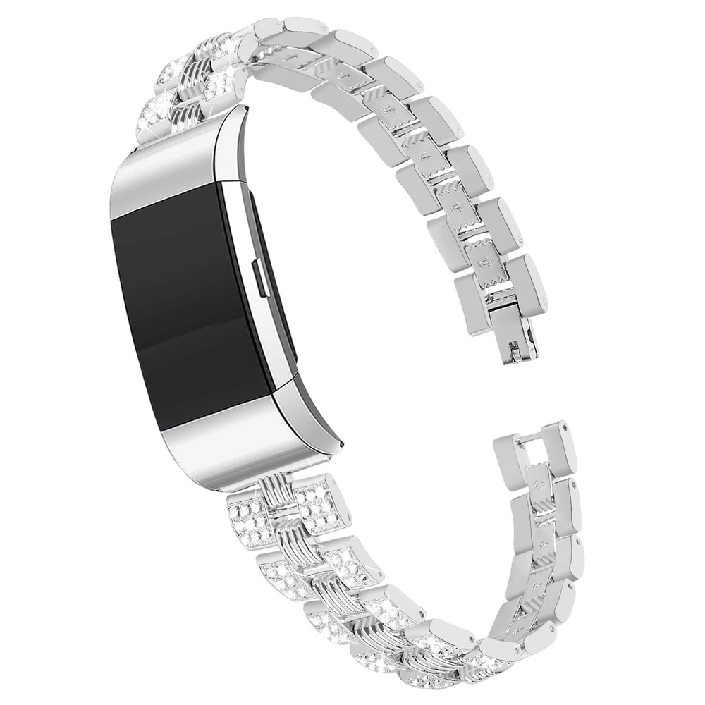 Tópico Rhinestone Decor Smart Watch Strap Para Fitbit Charge 2 Substituição De Liga De Zinco - Prata-2
