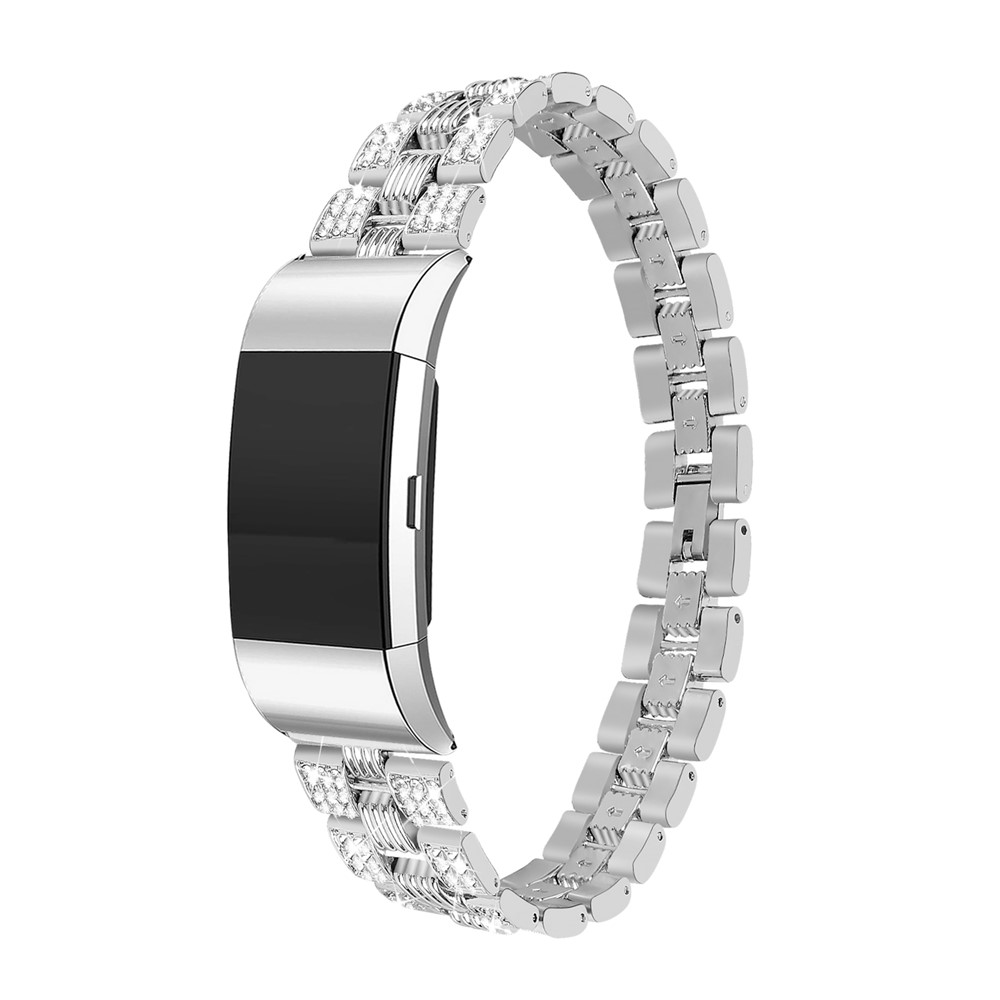 Tópico Rhinestone Decor Smart Watch Strap Para Fitbit Charge 2 Substituição De Liga De Zinco - Prata-3