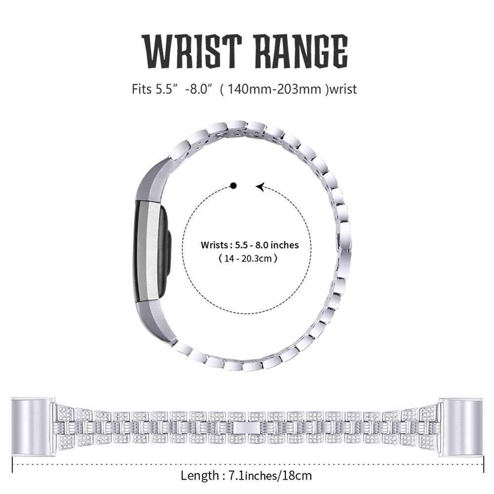Tópico Rhinestone Decor Smart Watch Strap Para Fitbit Charge 2 Substituição De Liga De Zinco - Prata-5