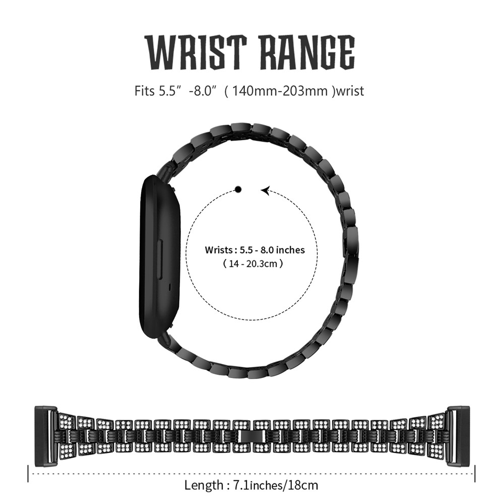 Rhinestone Decor Thread Zinc Alloy Watch Strap Replacement for Fitbit Versa 3/Sense - Black-5