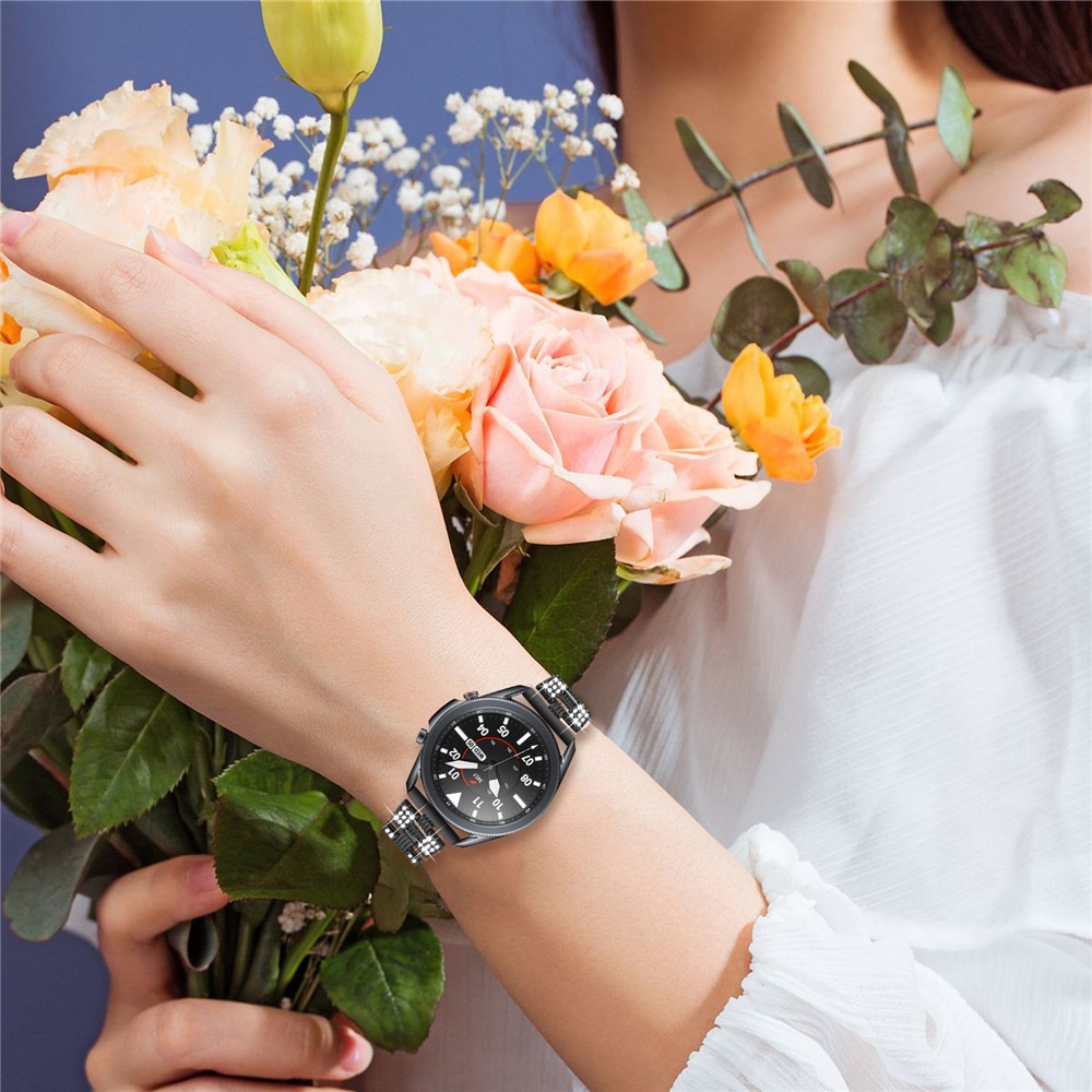 Rhinestone Decor Thread Watch Strap Replacement for Samsung Galaxy Watch3 41mm - Black-5