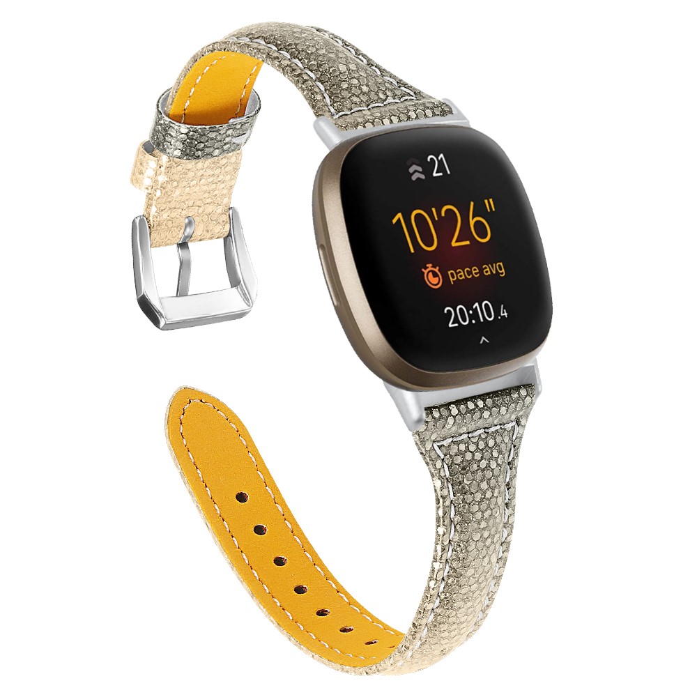 Gradient Glitter Surface Genuine Leather Watch Strap Replacement for Fitbit Versa 3/Sense - Gold-1