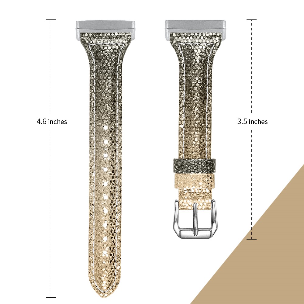 Gradient Glitter Surface Genuine Leather Watch Strap Replacement for Fitbit Versa 3/Sense - Gold-2