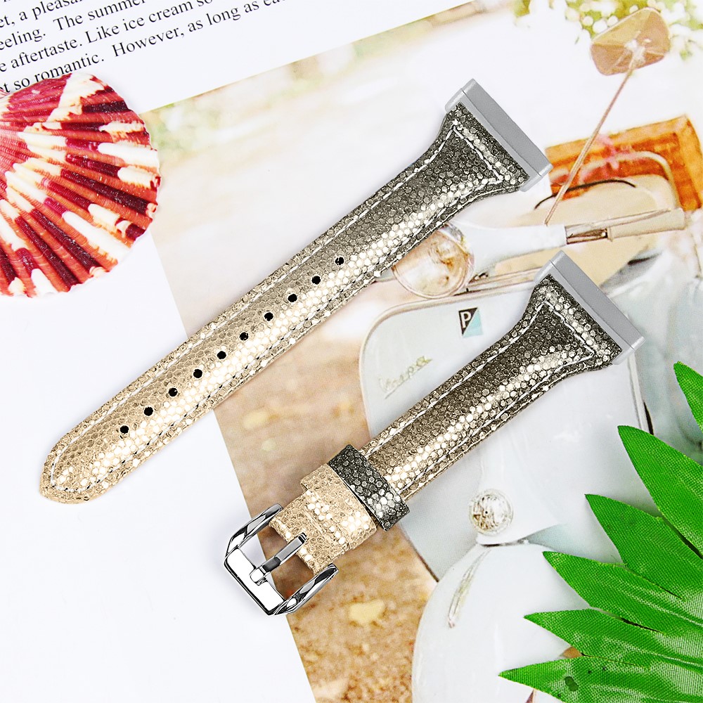 Gradient Glitter Surface Genuine Leather Watch Strap Replacement for Fitbit Versa 3/Sense - Gold-3